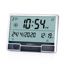 Al Harameen Electronic Digital Table Azan Clock Silver HA-4001SW