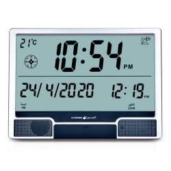Al Harameen Electronic Digital Table Azan Clock Silver HA-4001SW