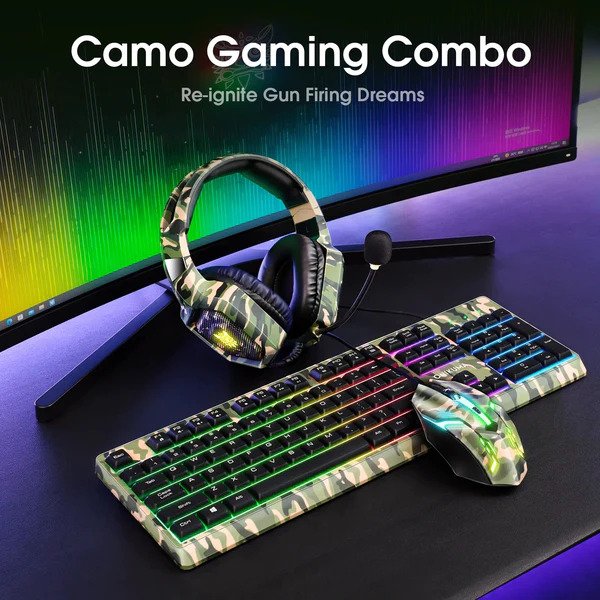 Onikuma TZ3003 3-in-1 RGB Wired Keyboard/ Mouse/ Headset Gaming Combo (Camo Green)