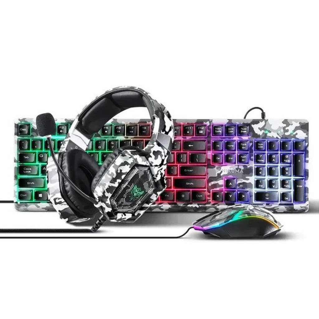 Buy Online Onikuma TZ3005 3in1 RGB Wired Keyboard Mouse Headset Gaming Combo (Camo White) in