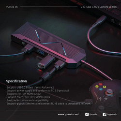 Porodo Universal 9 in 1 USB-C Hub Gamers Edition - Black