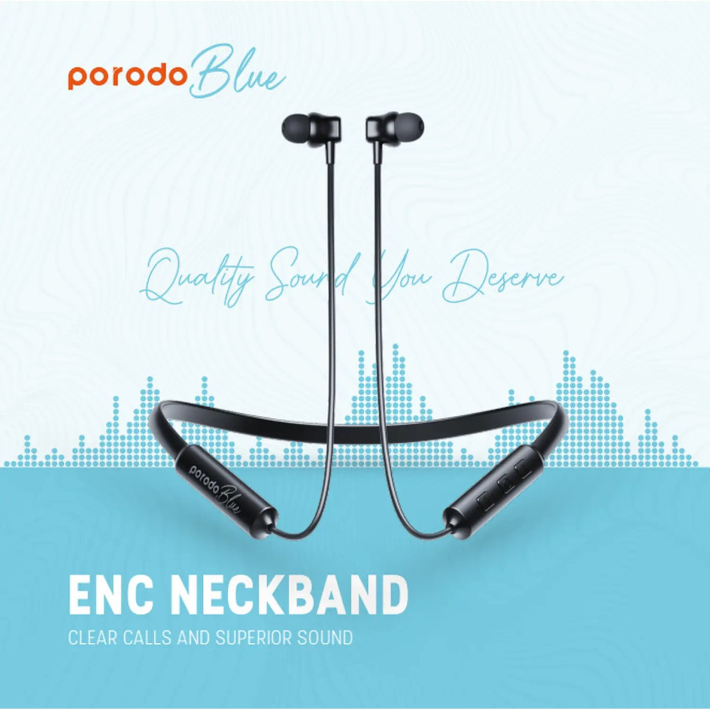 Buy Online Porodo Blue ENC Neckband InEar Earphones in Qatar