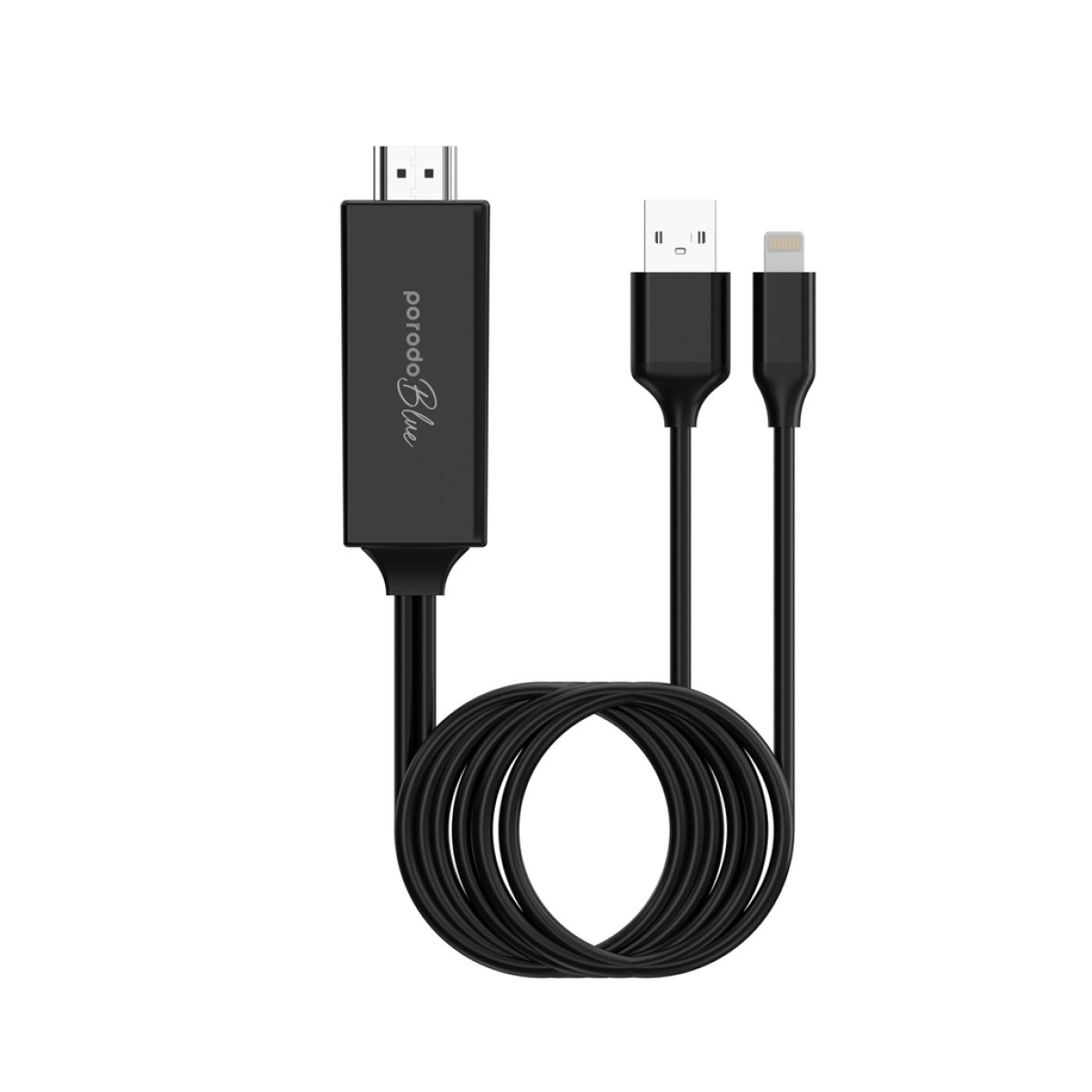 Buy Online Porodo Blue Lightning With USB To HDMI Ultra HD Cable (2m