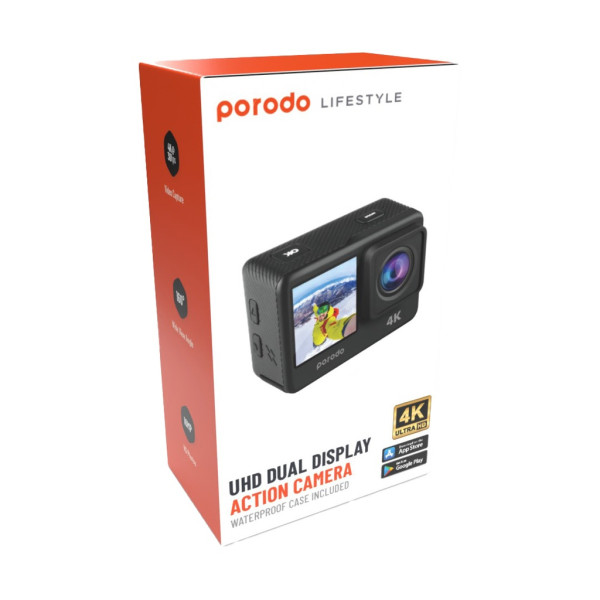 Porodo Lifestyle Waterproof 4K Action Camera 900mAh - Black
