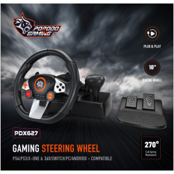 PORODO GAMING STEERING WHEEL PS4/PS3/X-ONE & 360/SWITCH/PC/ANDROID