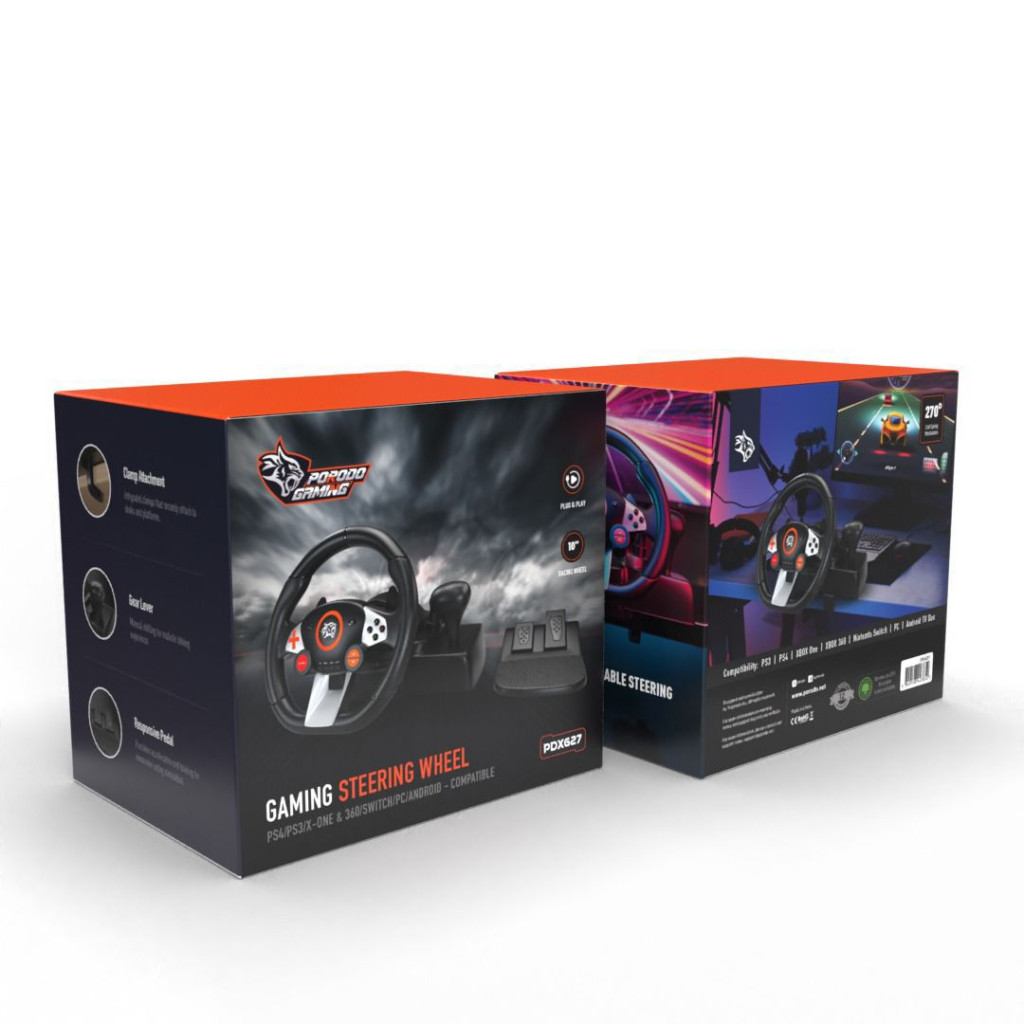 Buy Online PORODO GAMING STEERING WHEEL PS4/PS3/XONE & 360/SWITCH/PC