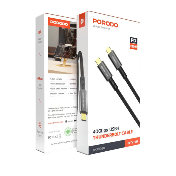 Porodo Woven Type-C Cable 240w 40gbps 8K 60hz - Black Porodo Woven Type-C Cable 240w 40gbps 8K 60hz - Black