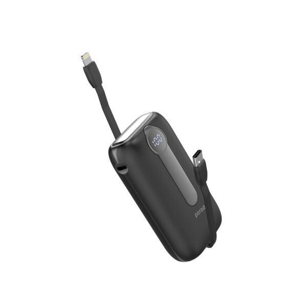 Porodo 10000mAh | 4 Power Bank Station Lightning & Type-C Integrated Cable - Black