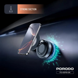 Porodo 360 Foldable Adjustable Car Mount with Double Layer N52 Magentas & MagSafe Vacuum Suction - Black