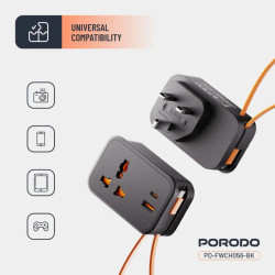 Porodo 20W Universal Wall Socket UK Plug, USB-A, USB-C with 30cm type-C Cable