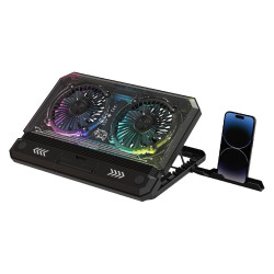 Porodo Gaming Crystal Shell Laptop Cooling Pad With Phone Holder - Black
