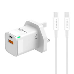Porodo Blue Ultra-Quick Charger USB-A to USB-C (1m Type-C Cable Included) - White