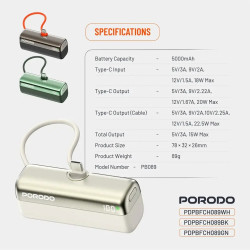 Porodo Pocket Volt 5000mAh Power Bank - White