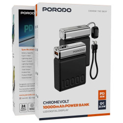 Porodo Chrome Volt 10000mAh Power Bank - Black