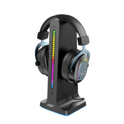 Porodo Gaming RGB Dynamic Sound Lighting Headphone Stand with Cable Storage 300mAh - Black