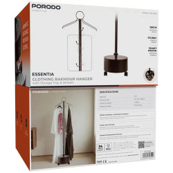 Porodo Lifestyle Essentia Clothing Bakhour Hanger with Storage Tray & Wheels - Brown