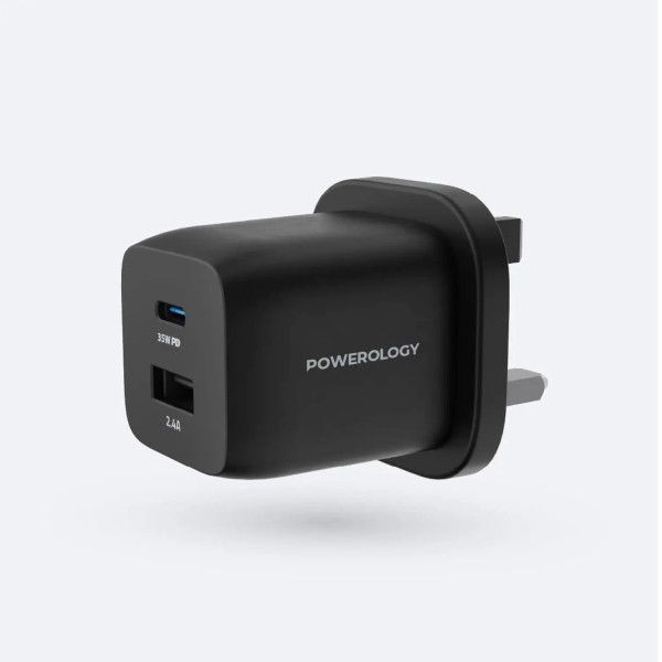 Powerology Ultra-Quick GaN Charger PD 35W with Cable - Black