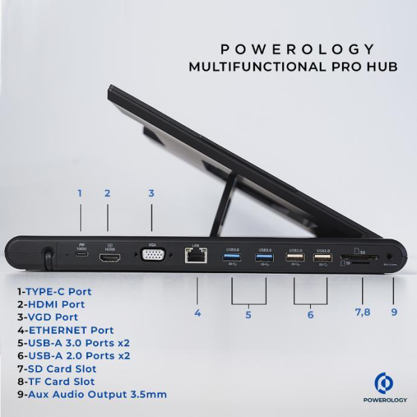 Powerology Multi-Functional Pro Hub with 100W PD - Black