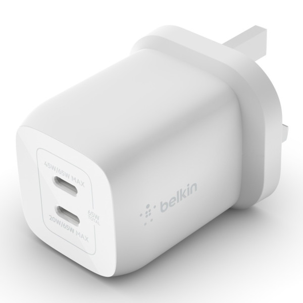 Belkin 65W Dual USB-C Gan Wall Charger With PPS White