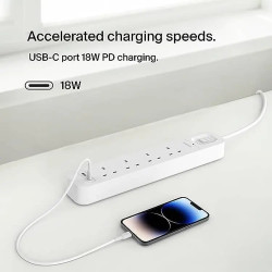 Belkin 4-Outlet Surge Protector 18W, USB-A & USB-C Ports, 2M Cord