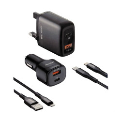 Green 4 in 1 Combo ( Home Charger 20W / Car Charger 20W / Lightning Cable 1.2 / USB-C to Lightning Cable 1.2)