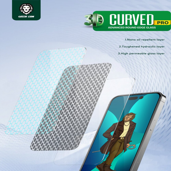 Green 3D Curved Tempered Glass Clear for iPhone 14 Pro