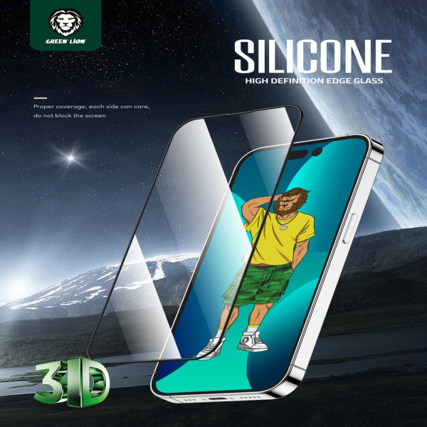 Green 3D Silicone HD Glass Screen Protector Clear for iPhone 14 Pro Max