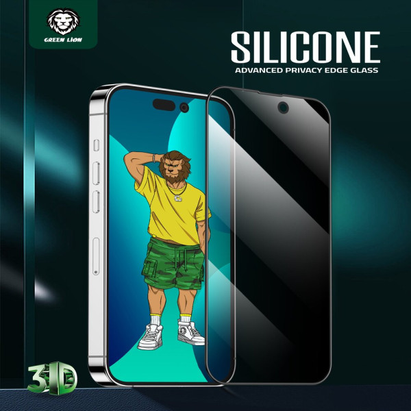 Green Lion 3D Silicone Privacy HD Glass Screen Protector Black for iPhone 14 Pro Max in Qatar