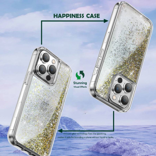 Green Glitter Resin case Gold for iPhone 14 Pro Max