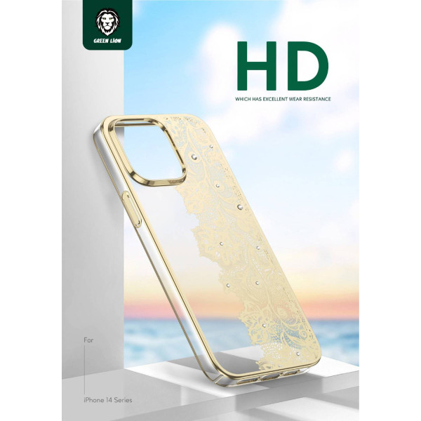 Green Lion Nature 2 Flower Curtain Case For Iphone 14 Pro Max 6.7 Gold