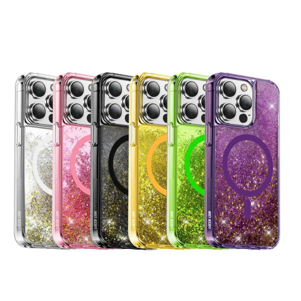 Green Lion Magnetic Happiness 3D Glitter Resin Case For iPhone 14 Plus Pink