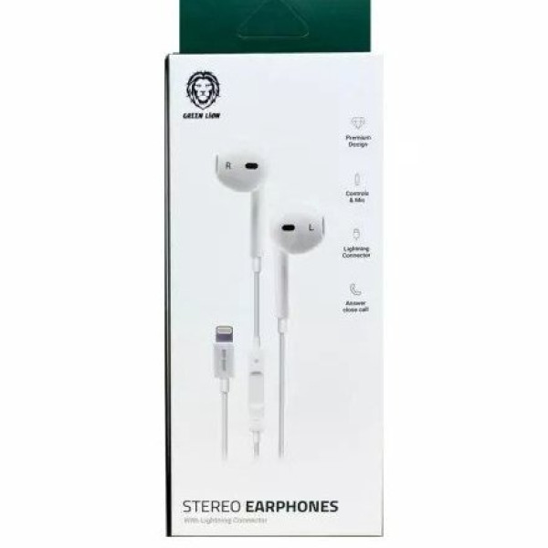 Green Stereo Earphones With Lightning Connector - White