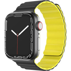 Green Lion Silicone Magnetic Watch Band, Compatible with Apple Watch 42/44/45MM - Black / Yellow
