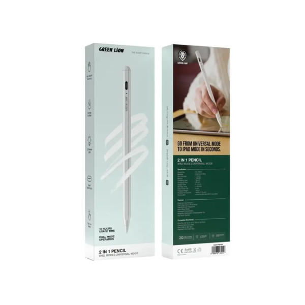 Green Lion 2 in 1 Pencil - White