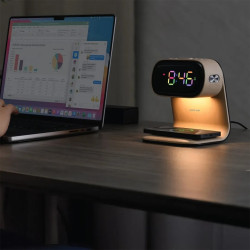 Green Lion Bedside Clock with Wireless Charger -wood