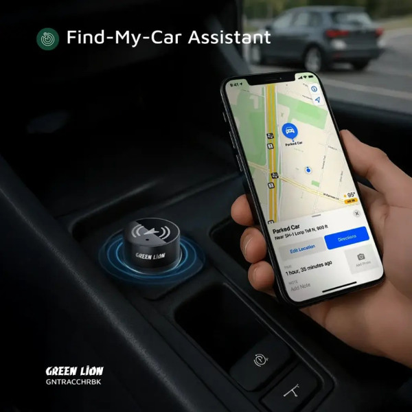 Green Lion Tracker Dual Port Car Charger - Black