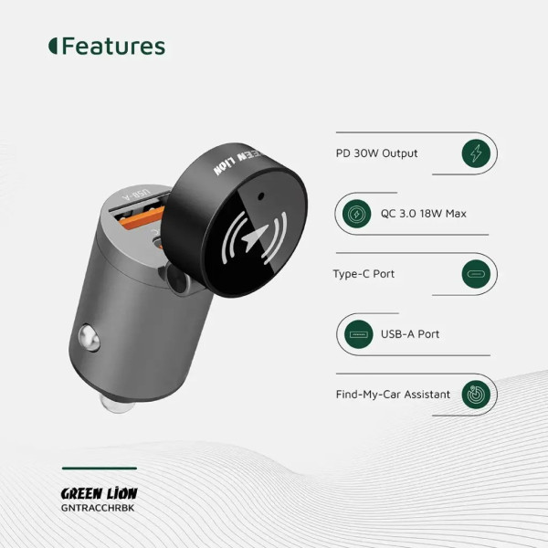 Green Lion Tracker Dual Port Car Charger - Black