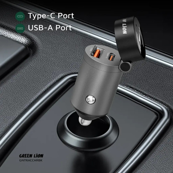 Green Lion Tracker Dual Port Car Charger - Black