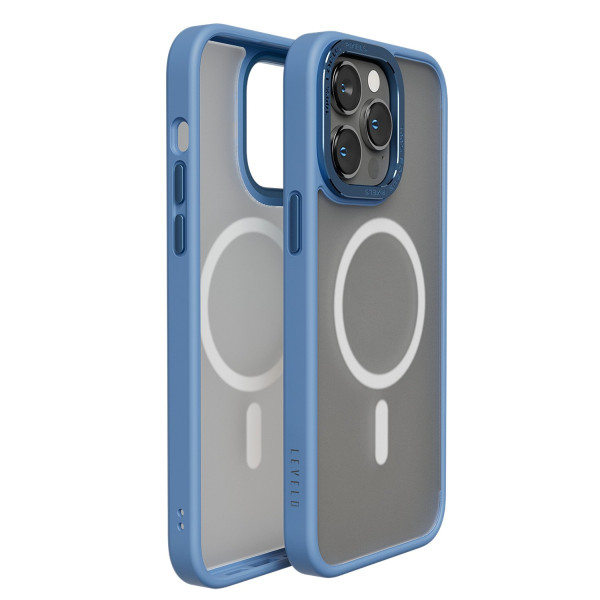 Levelo Magsafe Clara Back Case - 3H Anti-Scatch Matte Clear/Blue for iPhone 14 Pro
