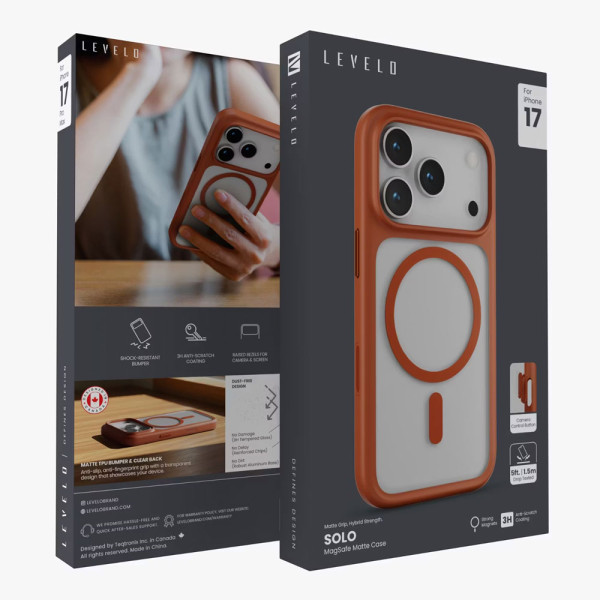 Levelo Solo Matte MagSafe Case for iPhone 17 Pro Orange