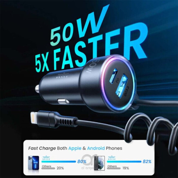 BRAVE 3-IN-1 Wired Car Charger Lightning B-23