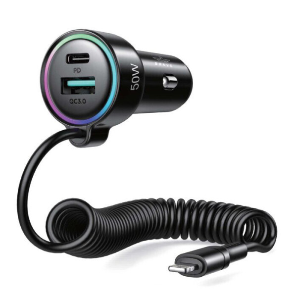 Buy Online BRAVE 3-IN-1 Wired Car Charger Lightning B-23 in Qatar