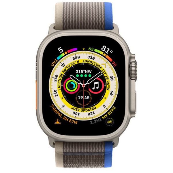 Apple Watch Ultra Titanium Case with Blue/Gray Trail Loop 49mm GPS + Cellular S/M in Qatar
