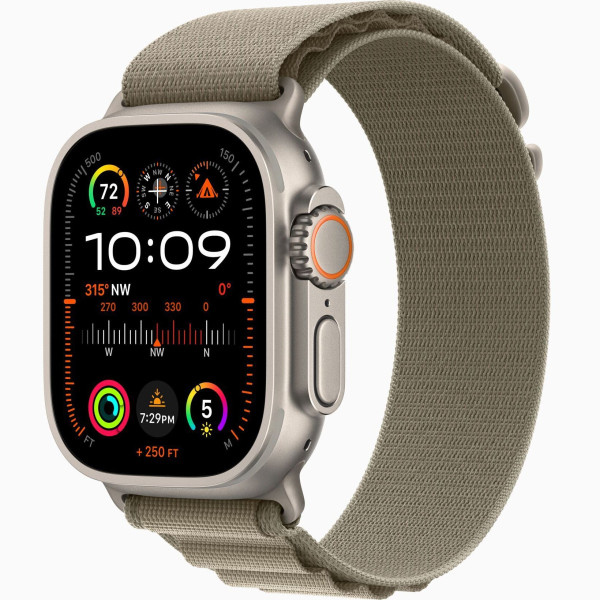 Apple Watch Ultra 2 GPS + Cellular, 49mm Titanium Case with Olive Alpine Loop - Large,(MRF03)
