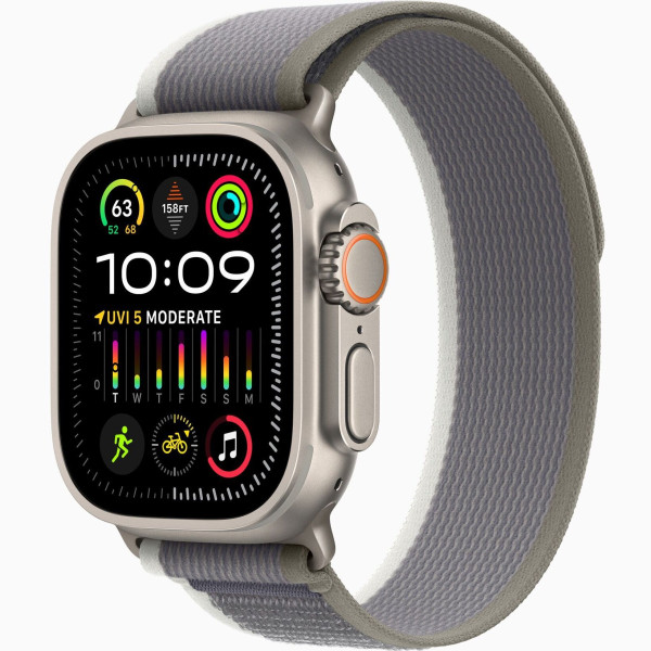 Apple Watch Ultra 2 GPS + Cellular, 49mm Titanium Case with Green/Grey Trail Loop - S/M,(MRF33)