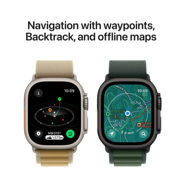 Apple Watch Ultra 2 GPS + Cellular 49mm Black Titanium Case with Dark Green Alpine Loop - Medium
