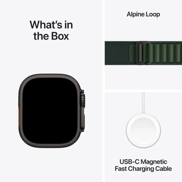 Apple Watch Ultra 2 GPS + Cellular 49mm Black Titanium Case with Dark Green Alpine Loop - Medium