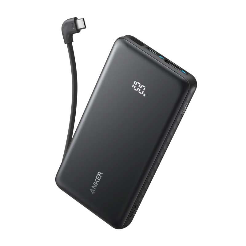 Anker Zolo Power Bank 20K, 22.5W, Built-In USB-C Cable – Black (A110EH11)
