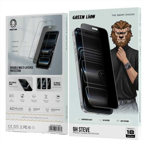 Green Lion 9H Steve Privacy Anti-Peeping Glass for iPhone 18 Pro & Pro Max