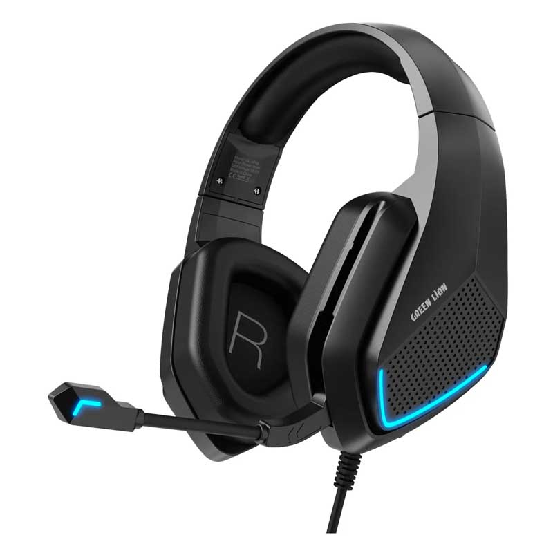 Green Lion Commander Wired Gaming Headphones with Fold-Away Mic & LED – Black
